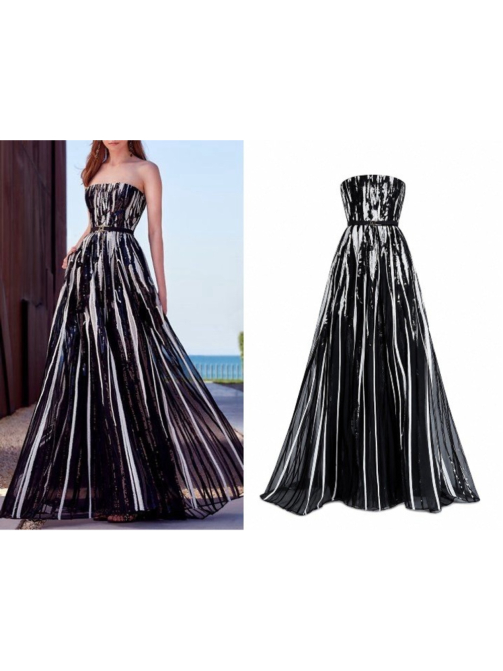 Elie Saab Yarn Sequin Embroidered Strapless Silk Maxi Gown FR 40 US 8 Resort